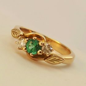 Design your own Engagement Ring : Package C: 18ct rose gold twist leaf with claw set emerald and diamond