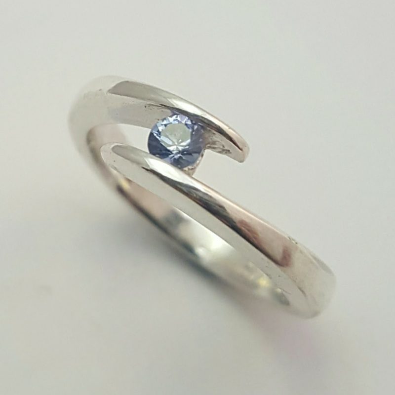 Marry Me Ring Package A: 9ct white gold crossover with 3mm light blue sapphire